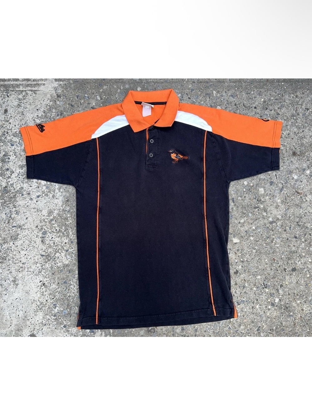 Vintage Baltimore Orioles Polo Color Block Shirt Embroidered Bird Mens Large